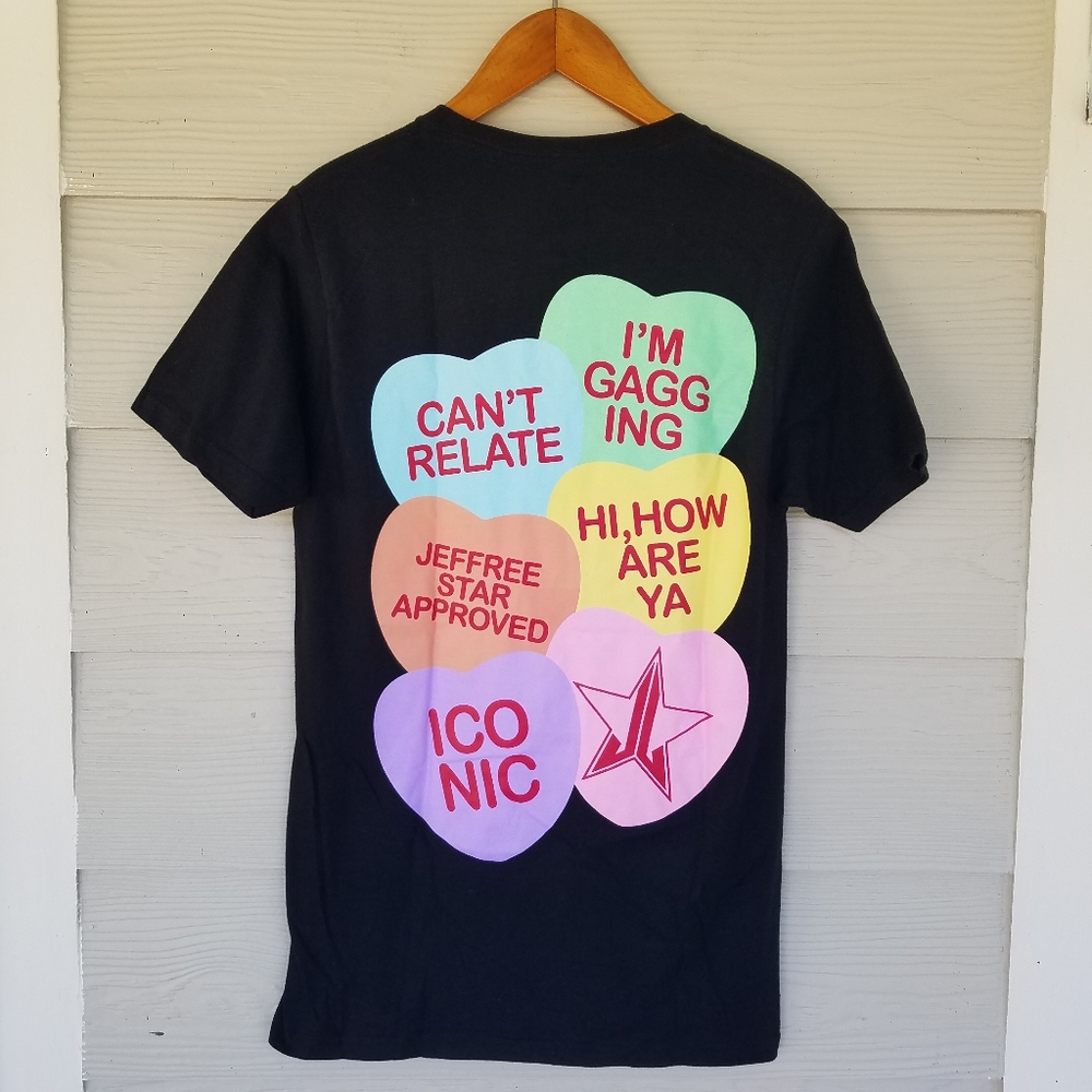 Jeffree Star Cosmetic Candy Hearts Valentines Exclusive Black T-Shirt, Size Sml